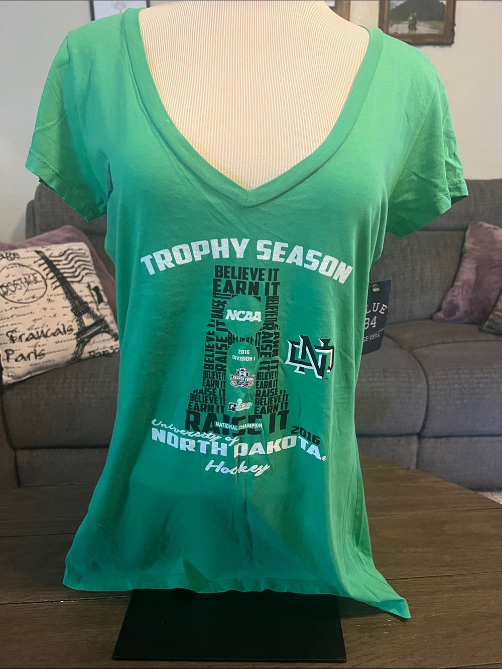Blue 84 North Dakota Green V-Neck 'Trophy Season' Tee